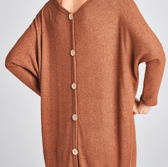 Rust Sweater with Button Accent 3/4 sleeve - Picture 3 of 5